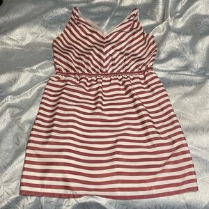 Loft Berry and Cream striped v-neck dress size Large